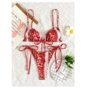 SHEIN Red Floral Swimsuit